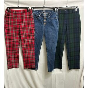 J.Crew Pant Bundle Red Stewart Blue Green Plaid Mid Rise Flare Crop Jeans Size 2